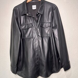 Kensie Black Faux Leather Shirt Large